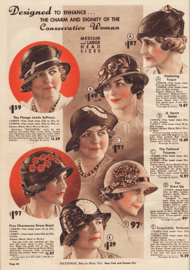 Hüte um „Charme und Würde der konservativen Frau“ anzureichern. Der Stil der Hüte entspricht der Mode von 1931/32 und ist nicht nur für die konservative sondern auch für die ältere Dame gedacht.